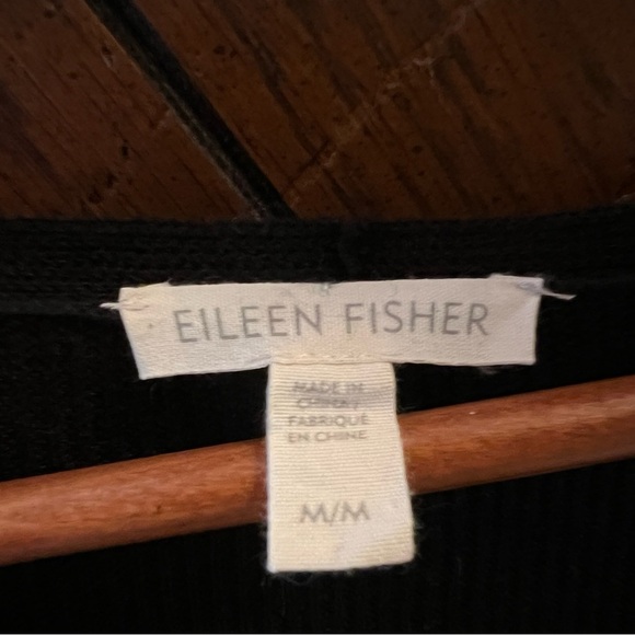 Eileen Fisher Black Organic Linen Knit Top Long Sleeve Drop Shoulder M - Picture 3 of 10